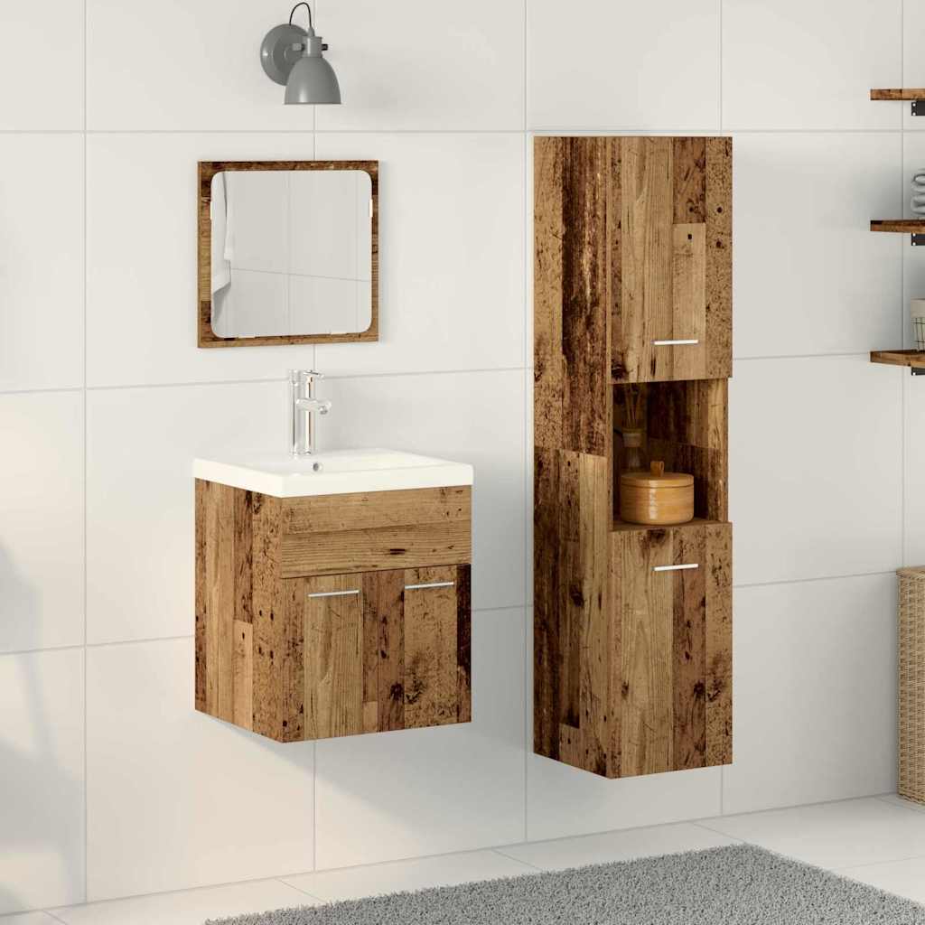 4 Piece Bathroom Furniture Set - Old Wood Engineered Wood