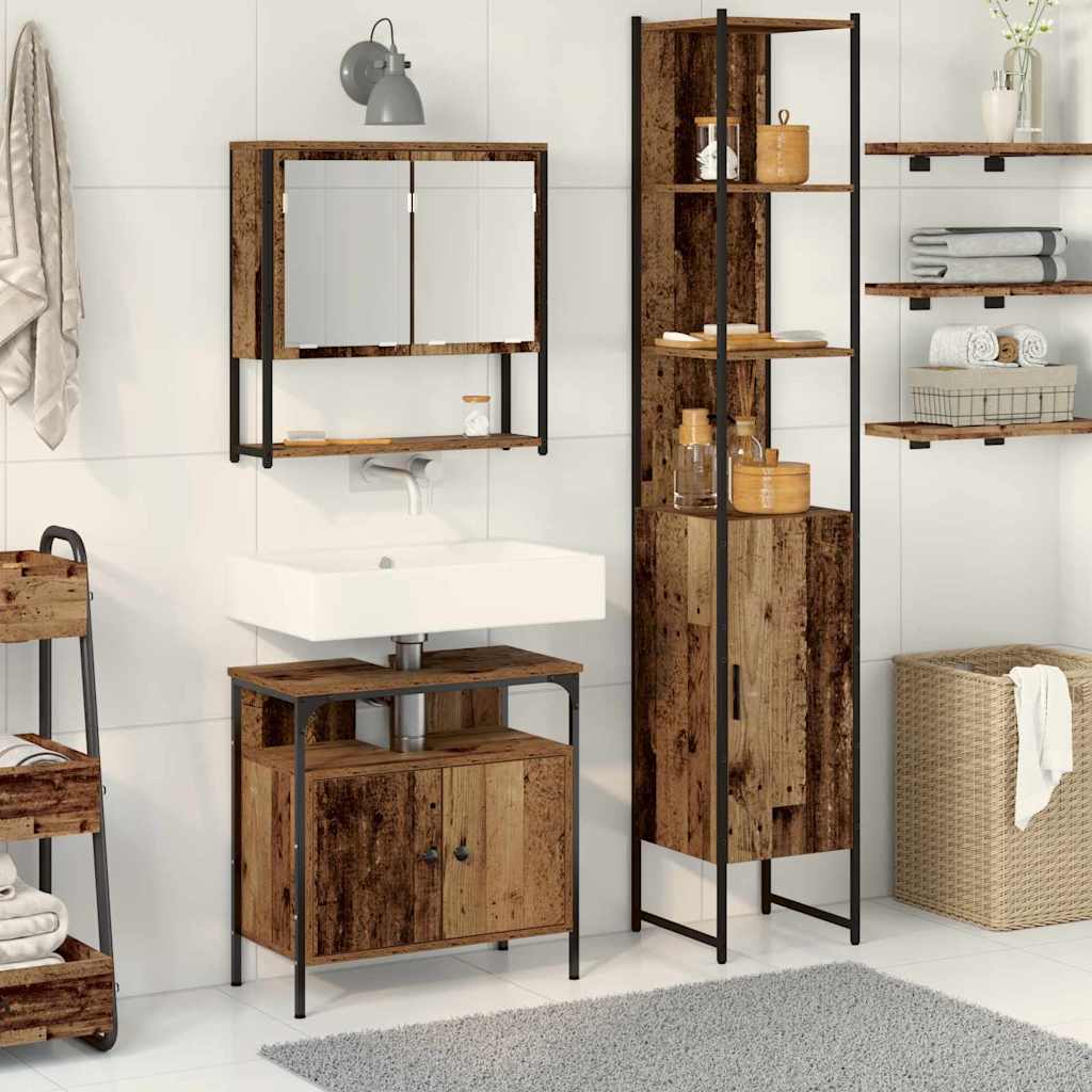 Bathroom Sink Cabinet with Built-in Basin Old Wood Engineered Wood
