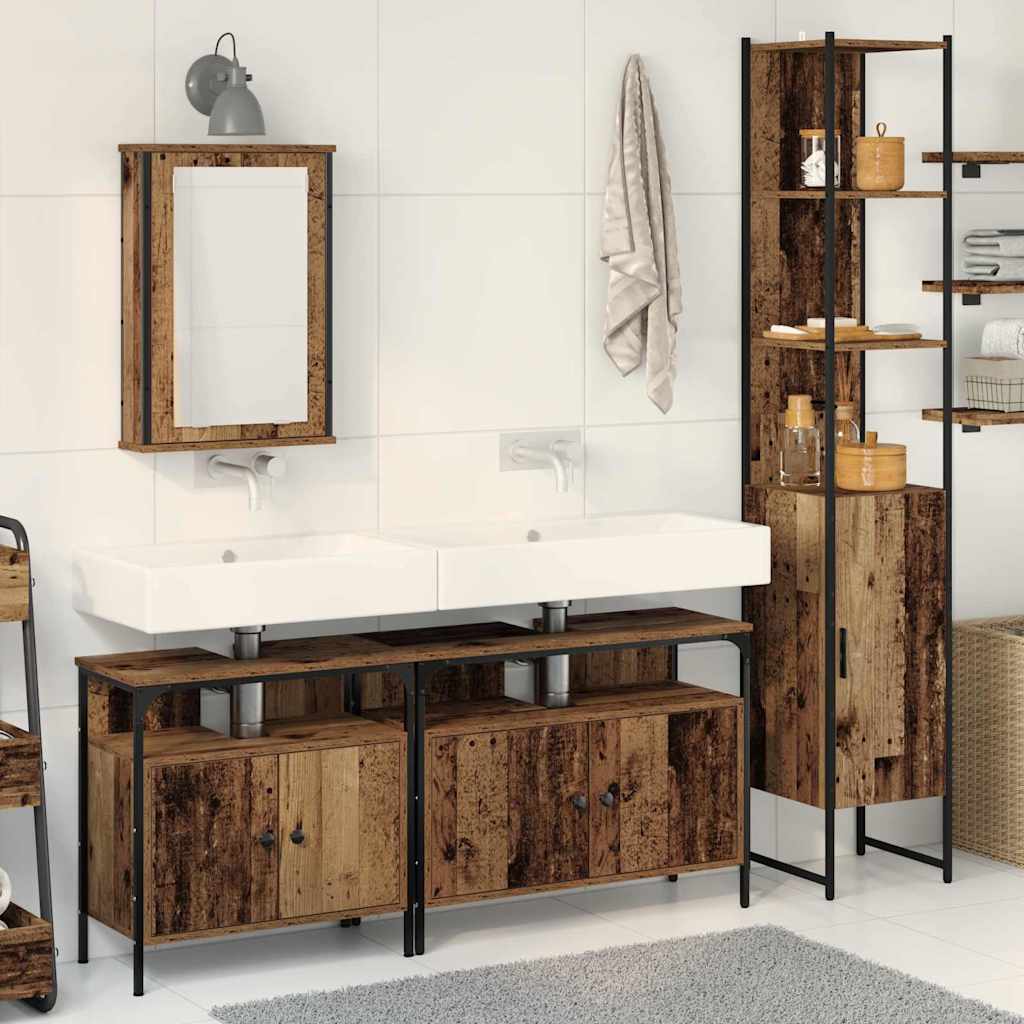 Bathroom Sink Cabinet with Built-in Basin - Old Wood Style, Engineered Wood