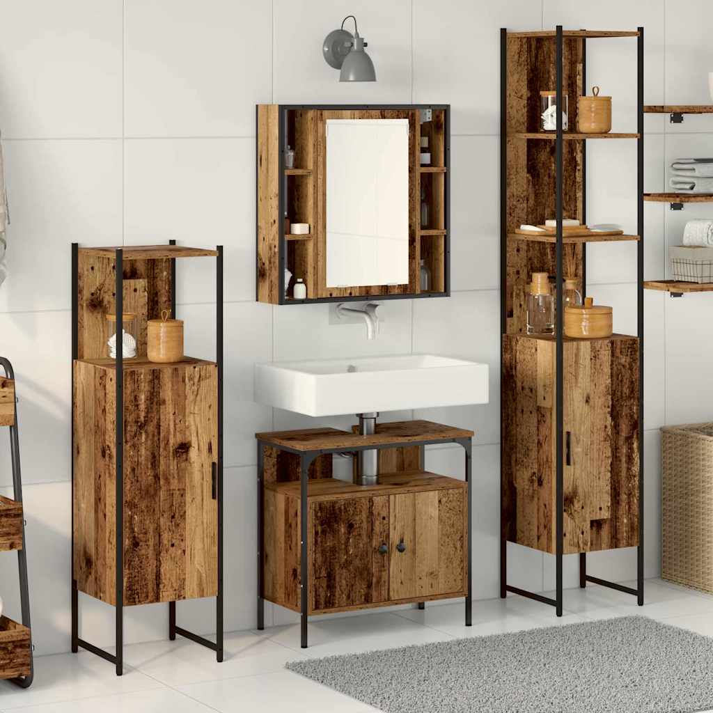 Bathroom Furniture Set 4 pcs Old wood 33 x 33 x 185.5 cm