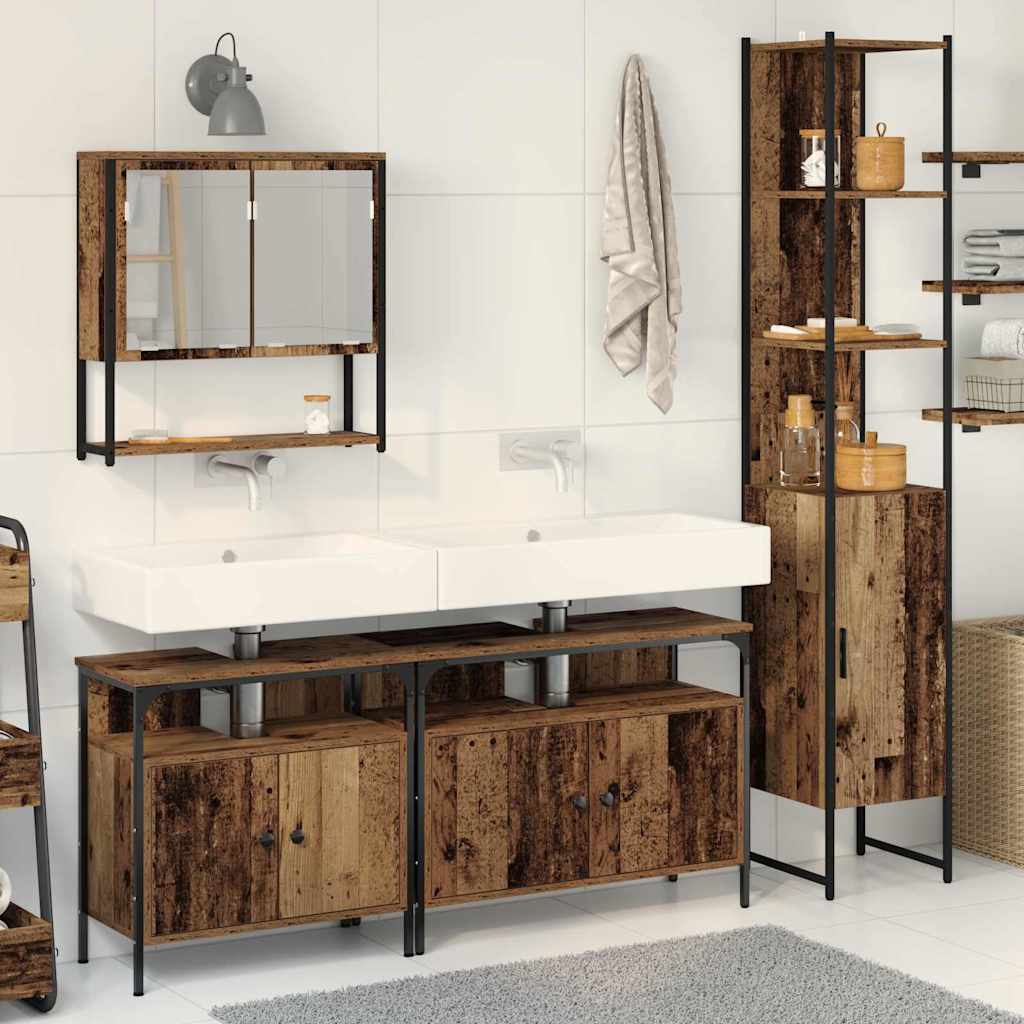 Bathroom Sink Cabinet with Built-in Basin - Old Wood Look