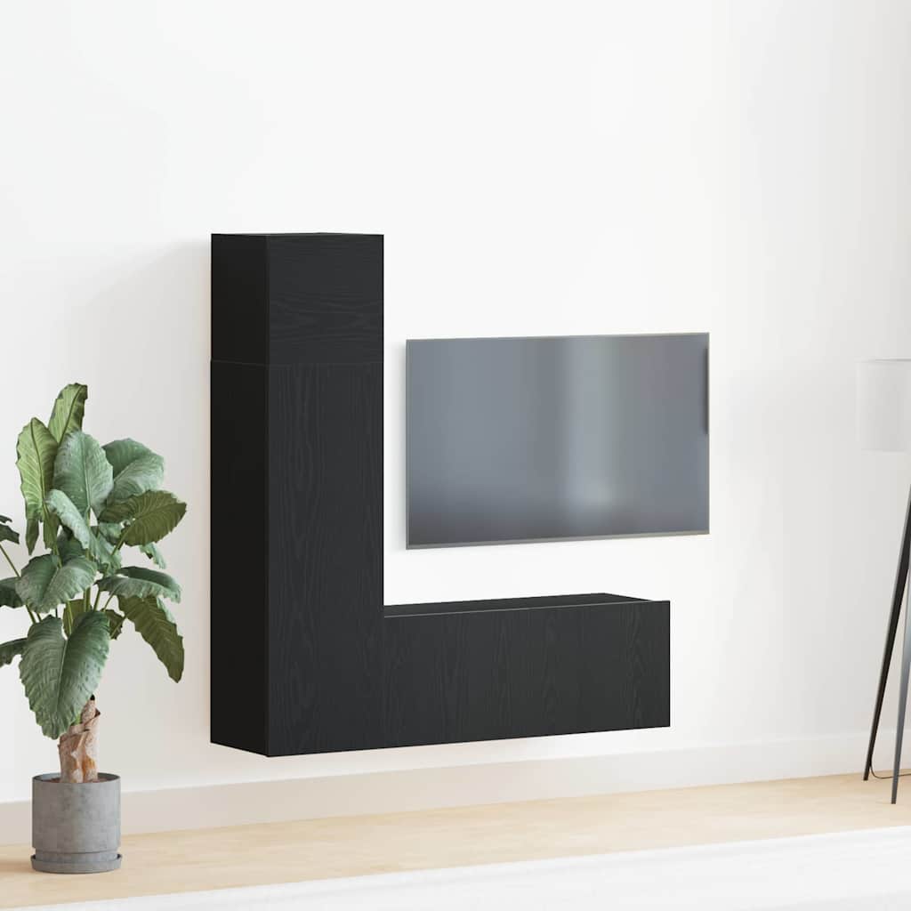 3 Piece TV Cabinet Set in Black Oak, made from engineered wood.