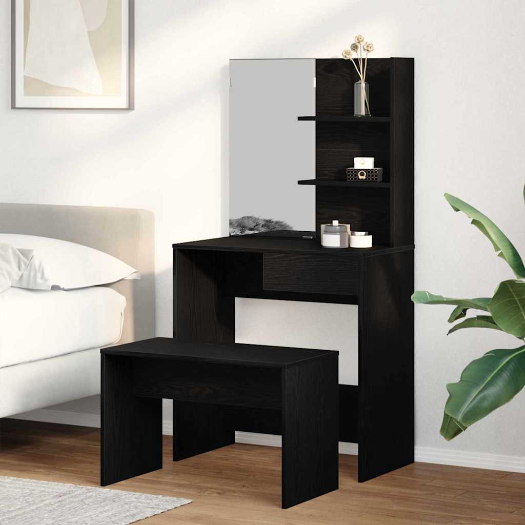 Dressing Table Set Black Oak Engineered Wood
