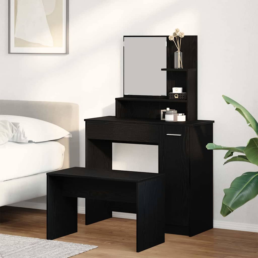 Dressing Table Set Black Oak Engineered Wood