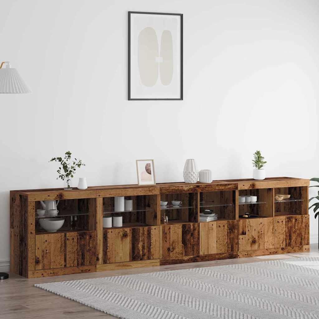 Sideboard with LED Lights Old Wood 283x37x67 cm Engineered Wood