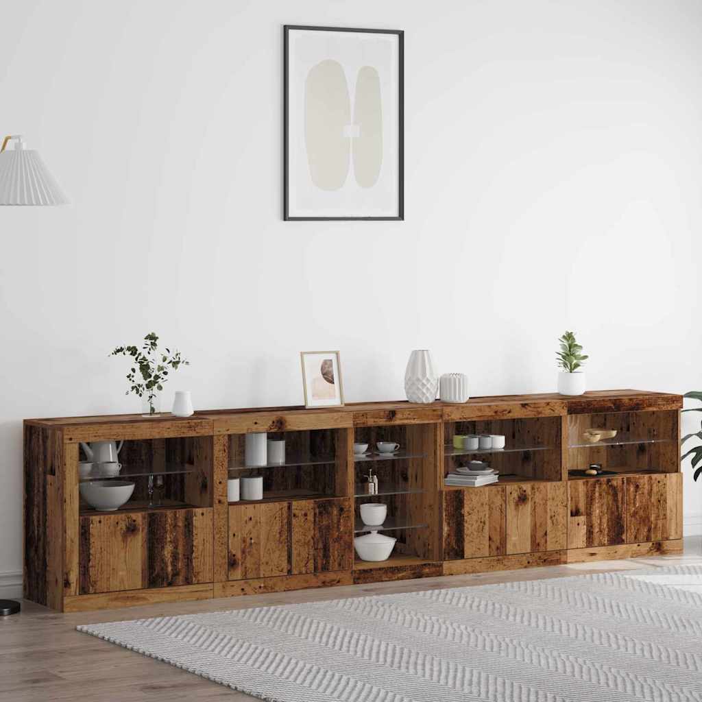 Sideboard with LED Lights Old Wood 283x37x67 cm Engineered Wood