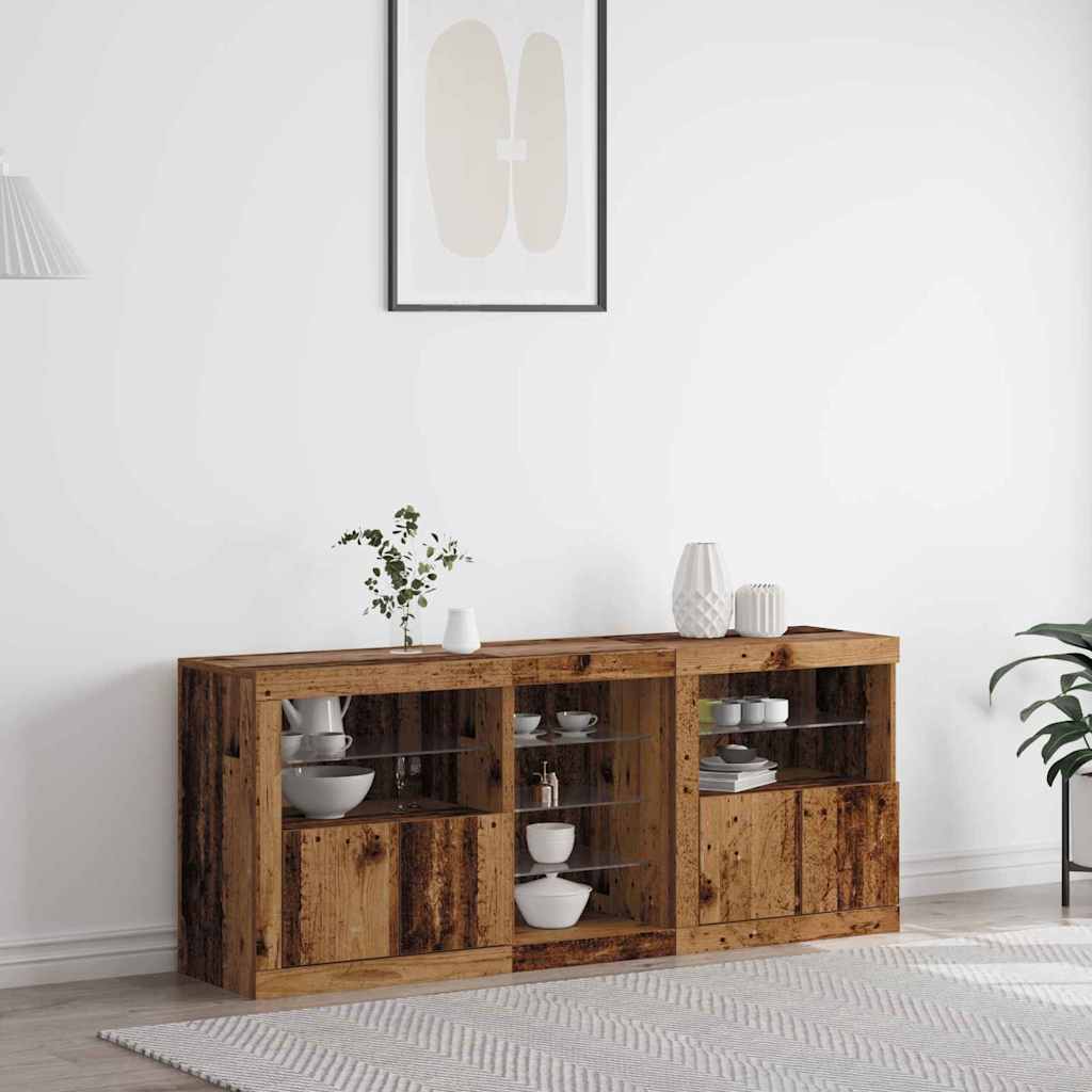 Sideboard with LED Lights Old Wood 162x37x67 cm Engineered Wood