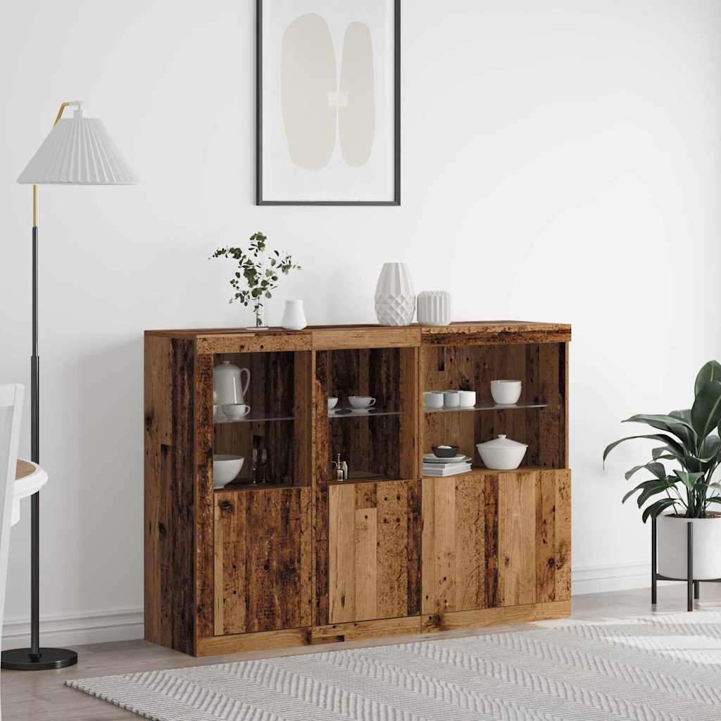 Sideboard with LED Lights Old Wood 142.5x37x100 cm Engineered Wood