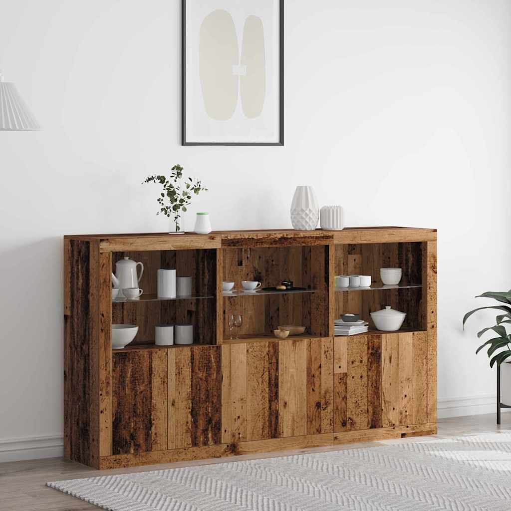 Sideboard with LED Lights Old Wood 181.5x37x100 cm Engineered Wood