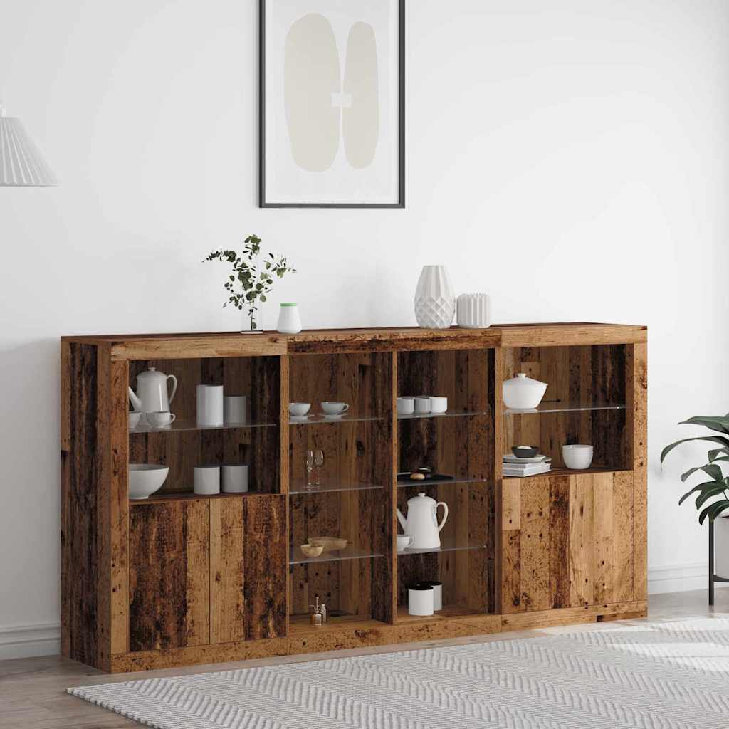 Sideboard with LED Lights Old Wood 202x37x100 cm Engineered Wood
