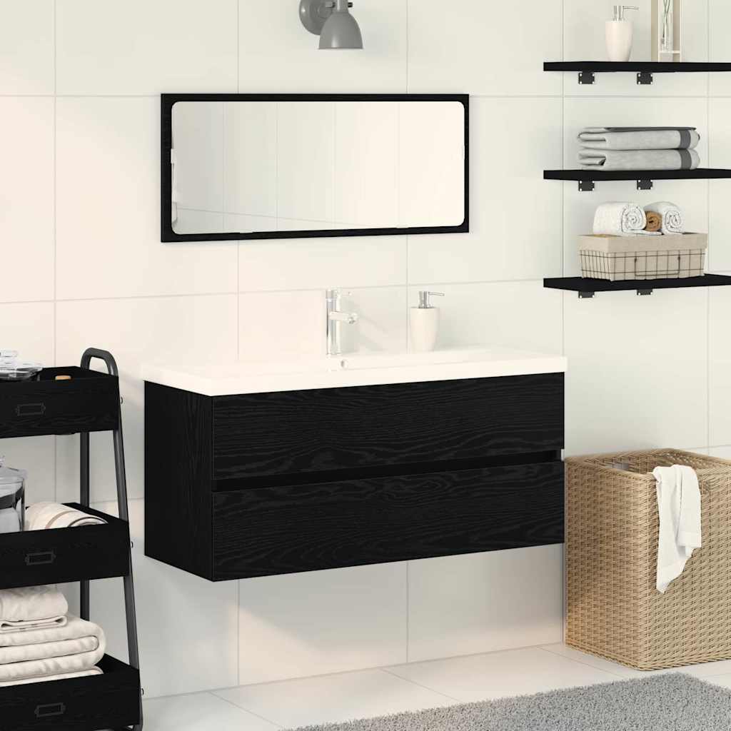 Sink Cabinet with Built-in Basin Black Oak Engineered Wood
