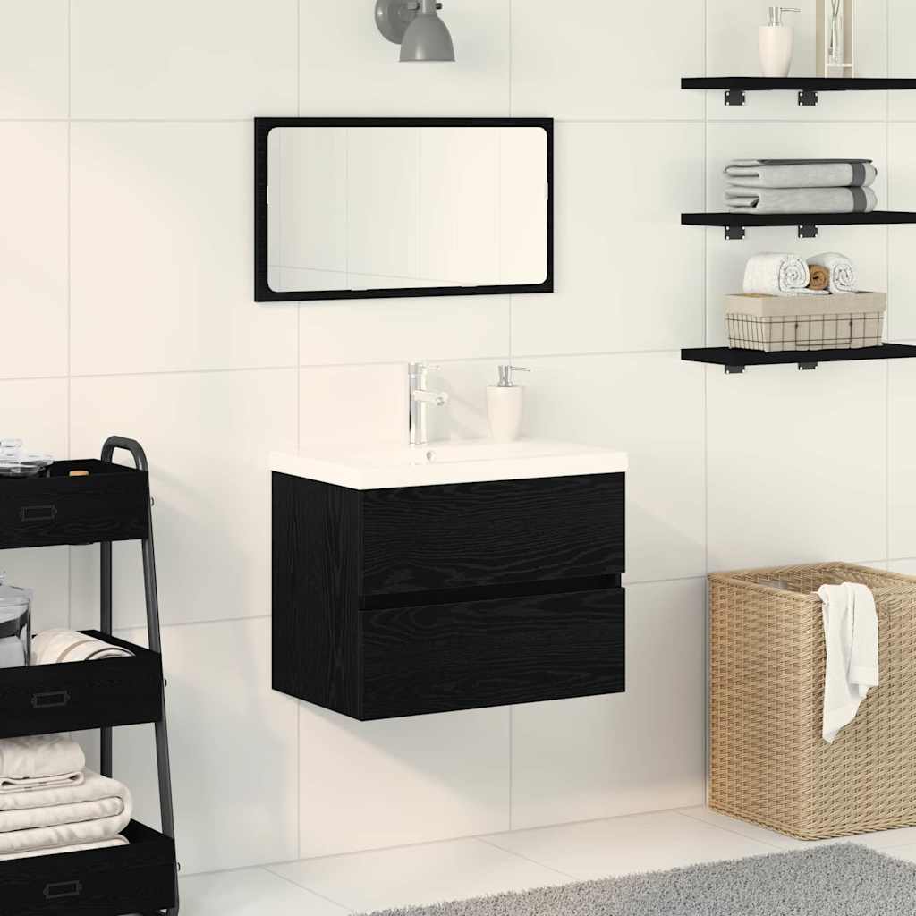 Sink Cabinet with Built-in Basin Black Oak Engineered Wood