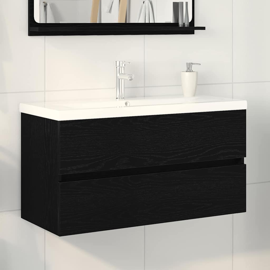 Sink Cabinet with Built-in Basin Black Oak Engineered Wood
