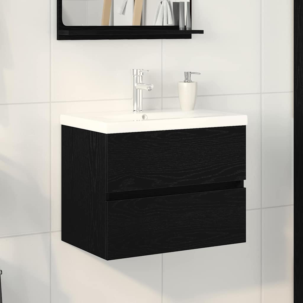 Sink Cabinet with Built-in Basin Black Oak Engineered Wood