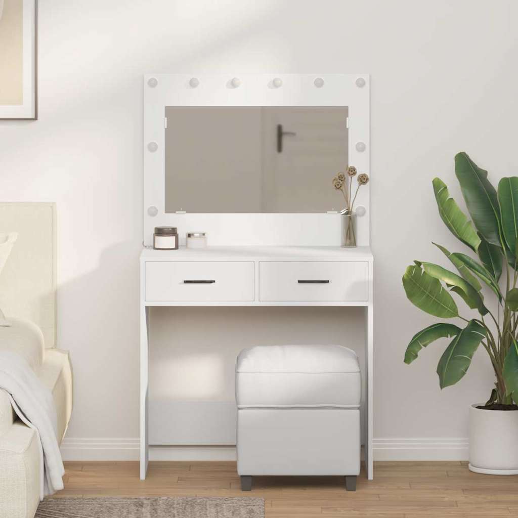 Vanity Table with LED Lights - White, 78.5 x 41 x 135 cm