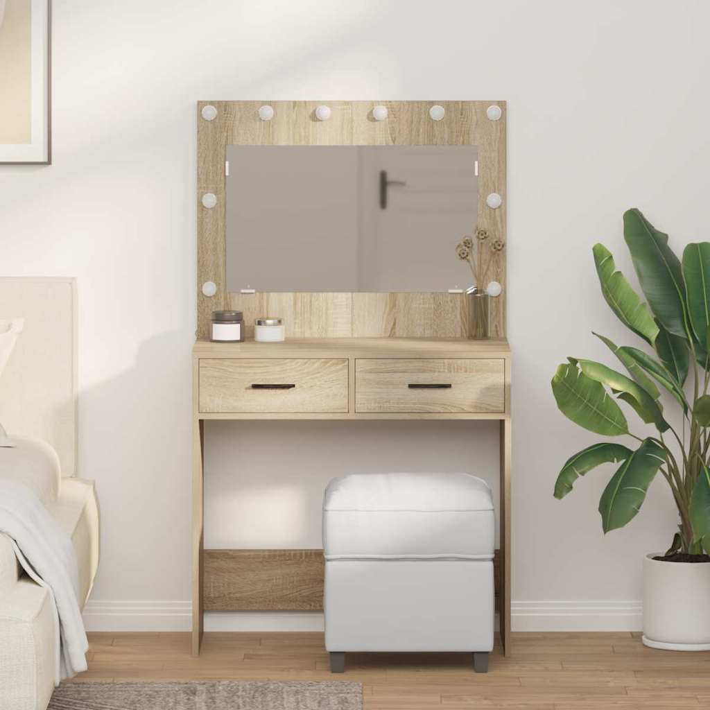 Dressing Table with LED Lights Sonoma Oak 78.5x41x135 cm