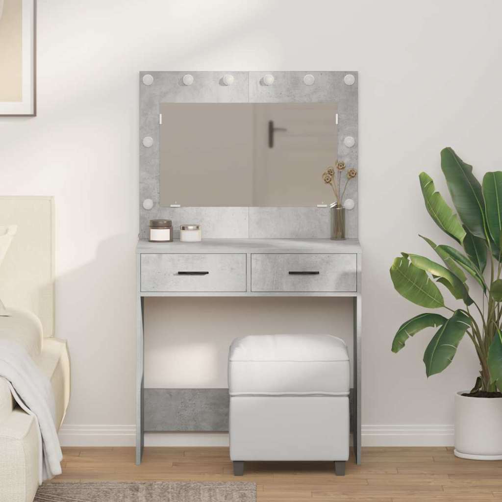 Dressing Table with LED Lights Concrete Grey 78,5x41x135 cm
