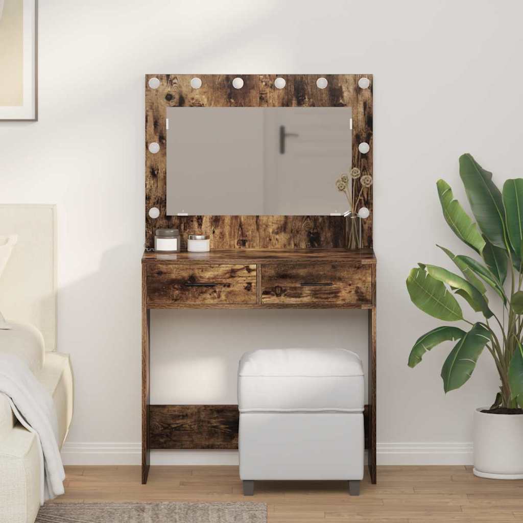 Dressing Table with LED Lights Smoked Oak 78.5x41x135 cm