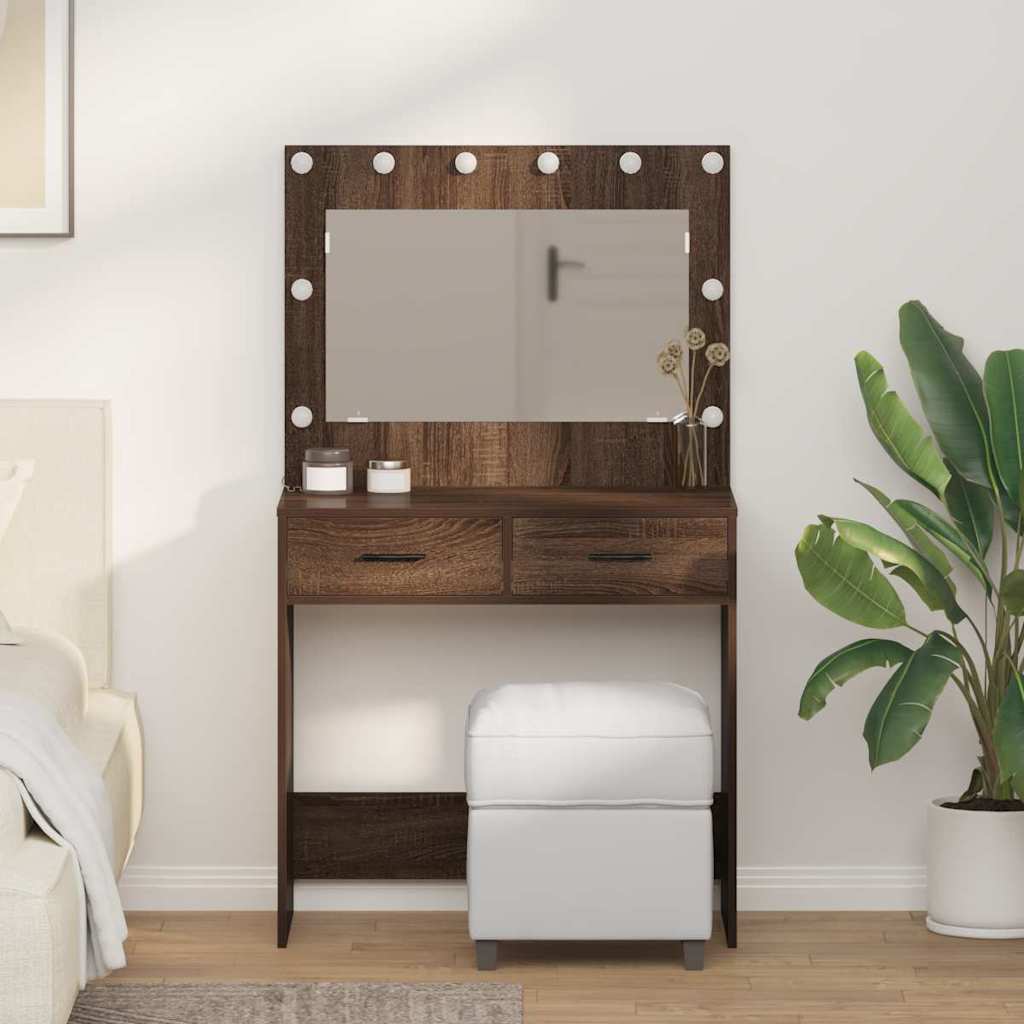 Dressing Table with LED Lights Brown Oak 78,5x41x135 cm