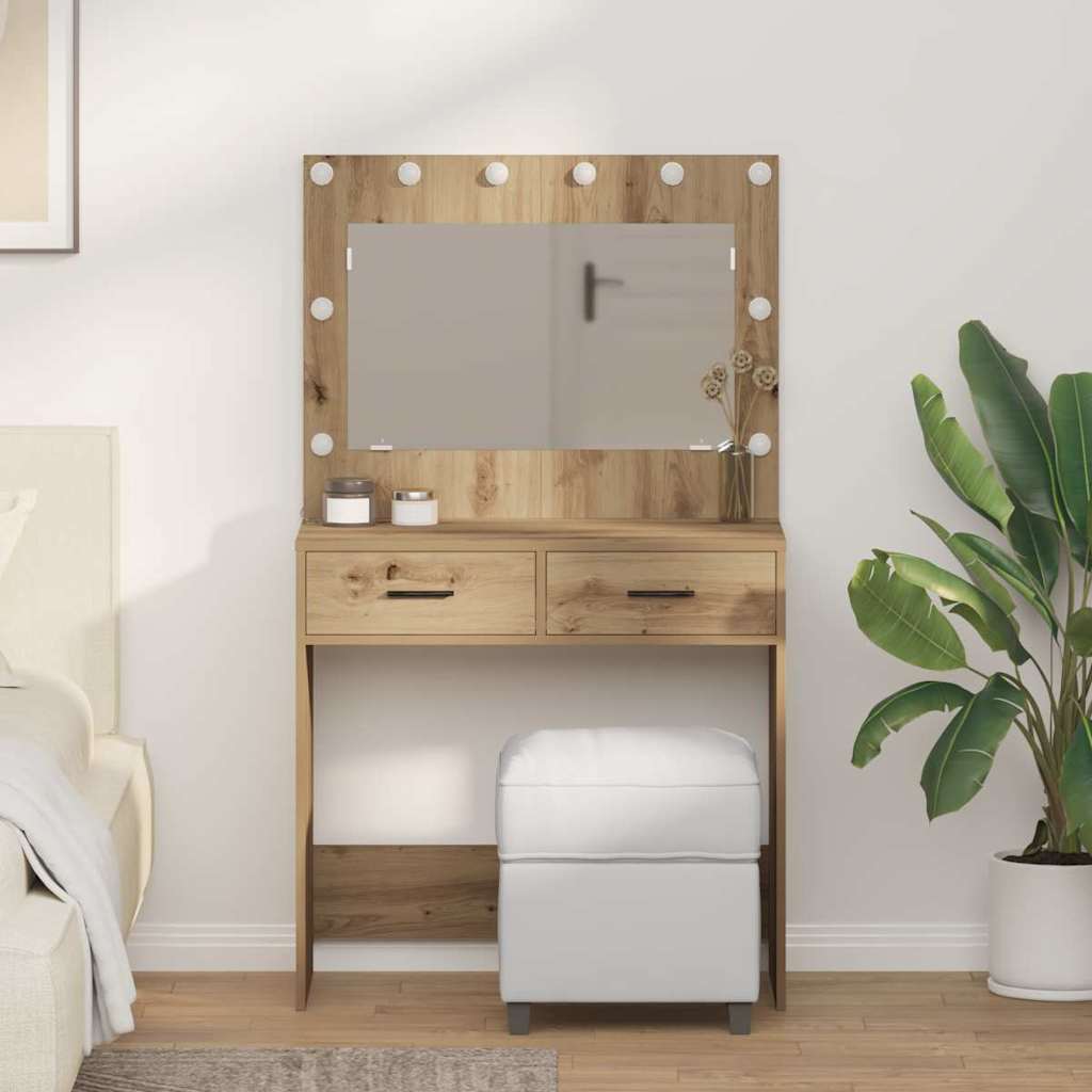 Dressing Table with LED Lights Artisan Oak 78.5x41x135 cm