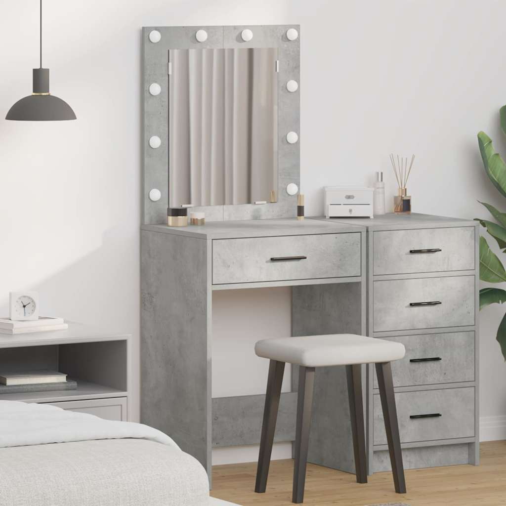 Makeup Table with LED Lights in Concrete Grey, 50x41x135 cm