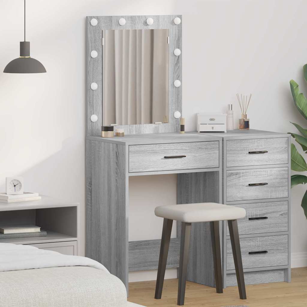 Dressing Table with LED Lights Grey Sonoma 50x41x135 cm