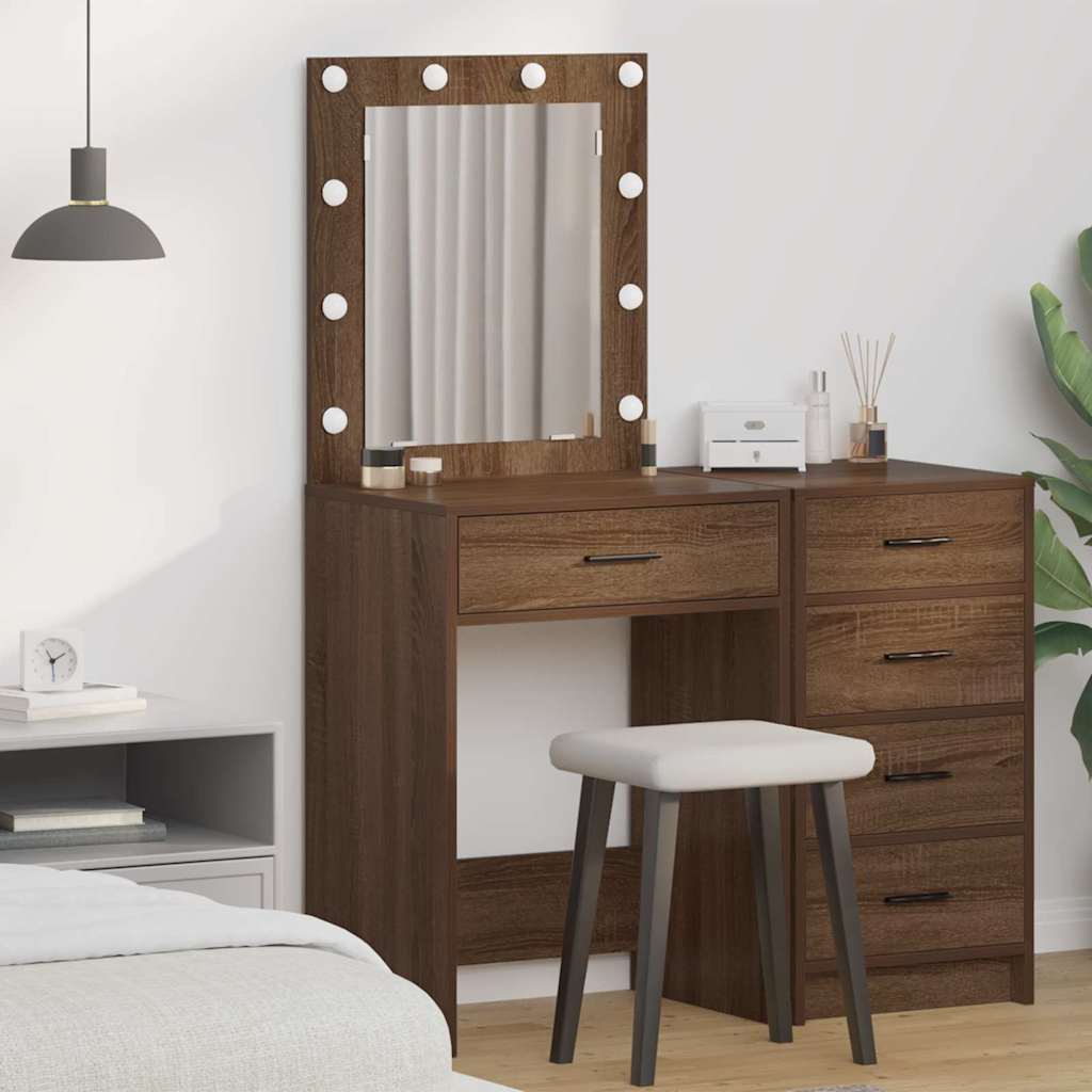 Dressing Table with LED Lights Brown Oak 50x41x135 cm