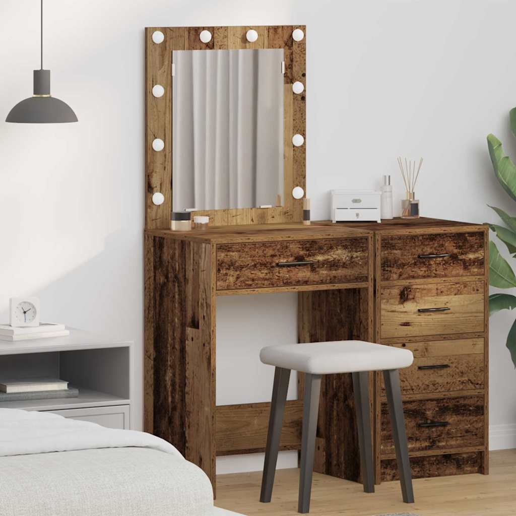 Dressing Table with LED Lights Old Wood 50x41x135 cm