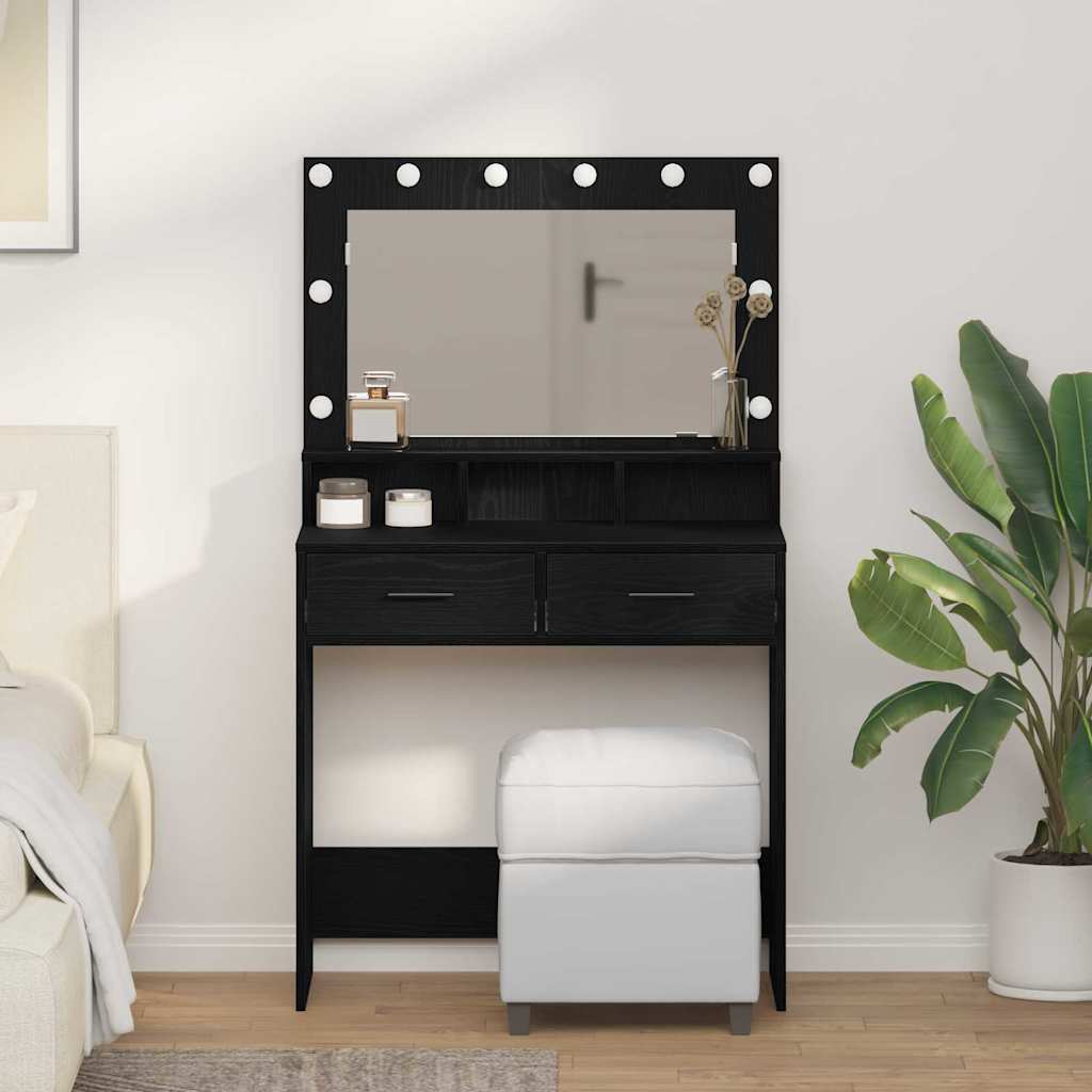 Black Oak MDF 79 x 41 x 135 cm Drawers Vanity Table