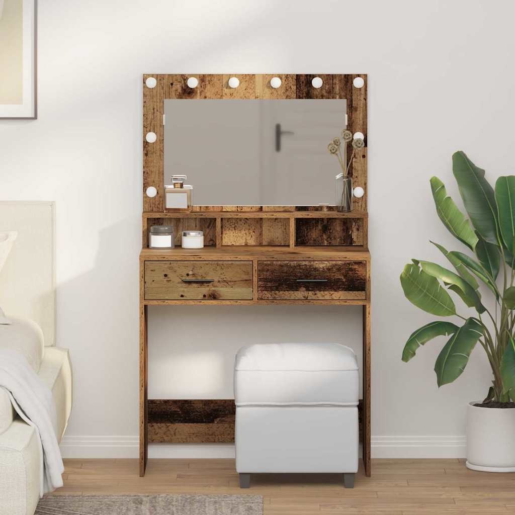 Dressing Table with LED Lights - Rustic Wood - 79x41x135 cm