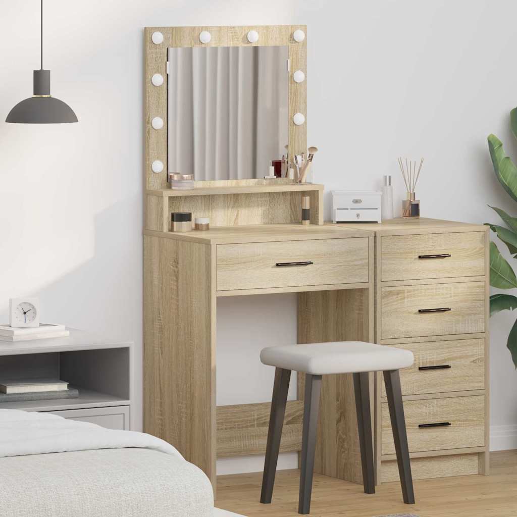 Makeup Table with LED Lights in Sonoma Oak - 50x41x135 cm