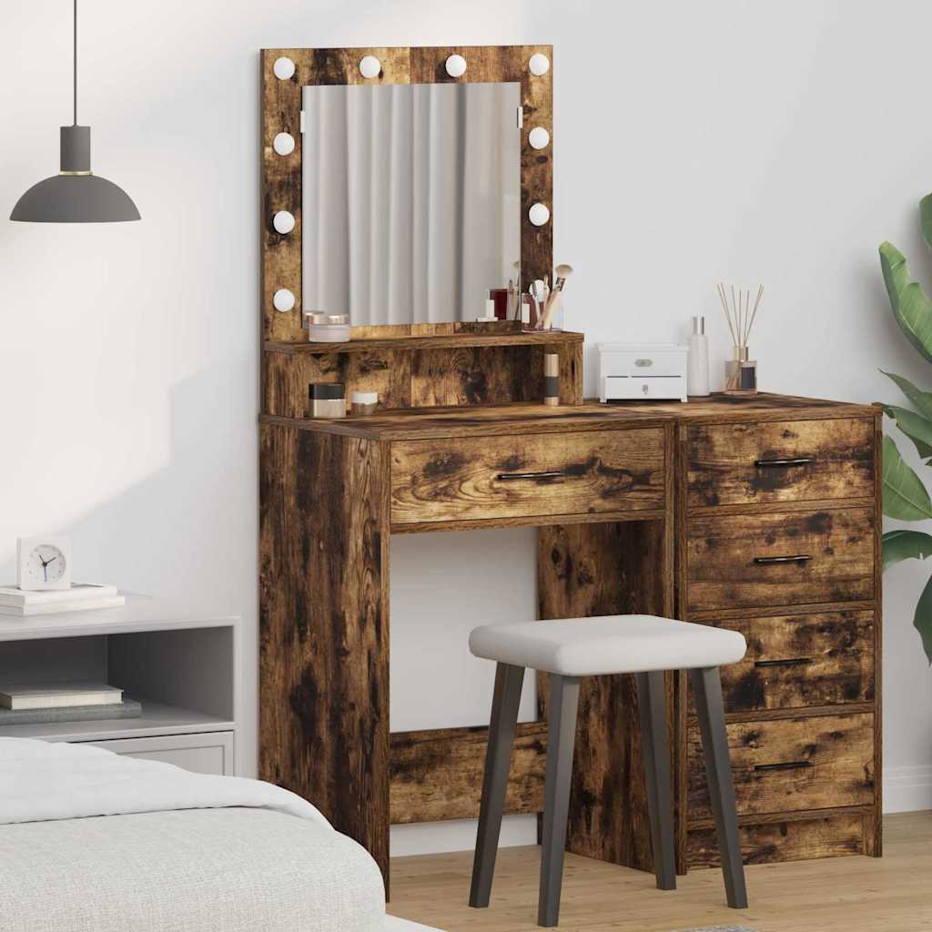 Makeup Table with LED Lights - Smoked Oak, 50x41x135 cm
