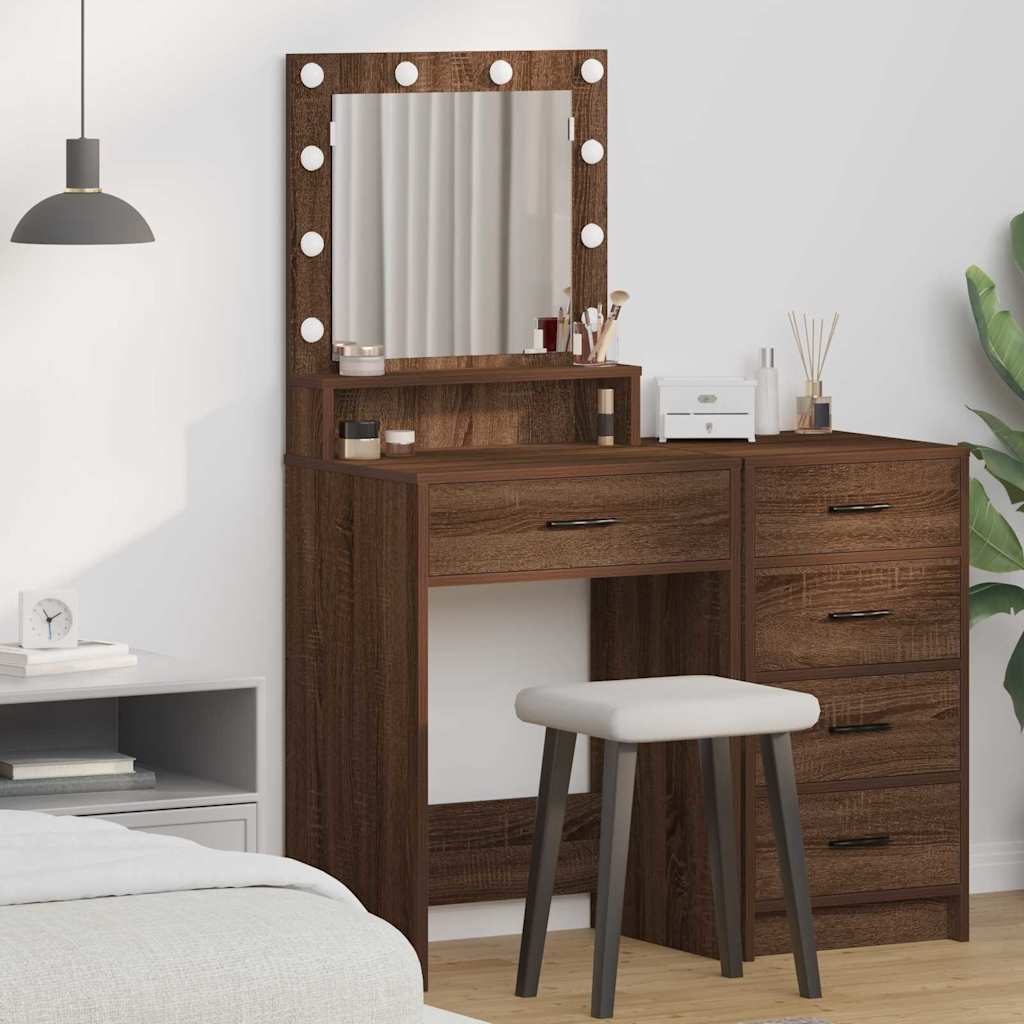 Dressing Table with LED Lights - Brown Oak, 50x41x135 cm