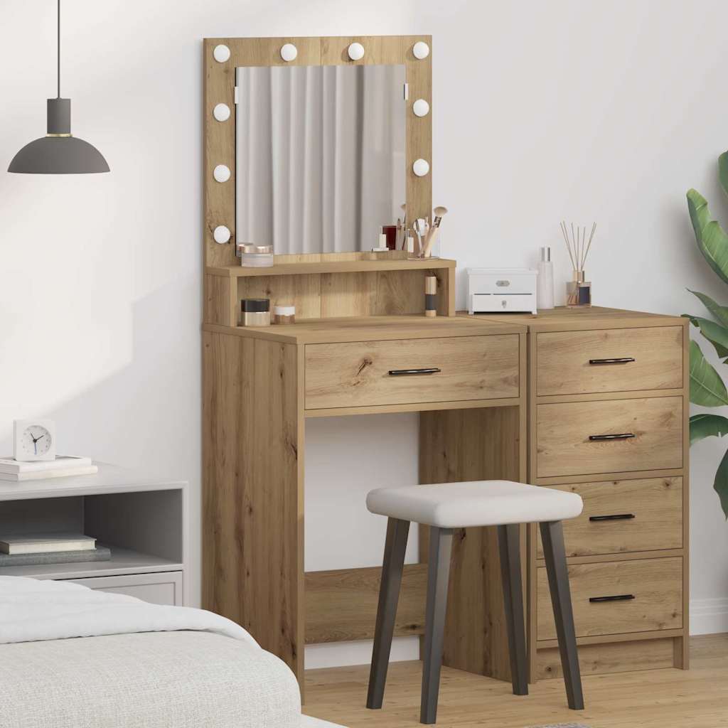 Dressing Table with LED Lights - Artisan Oak, 50x41x135 cm