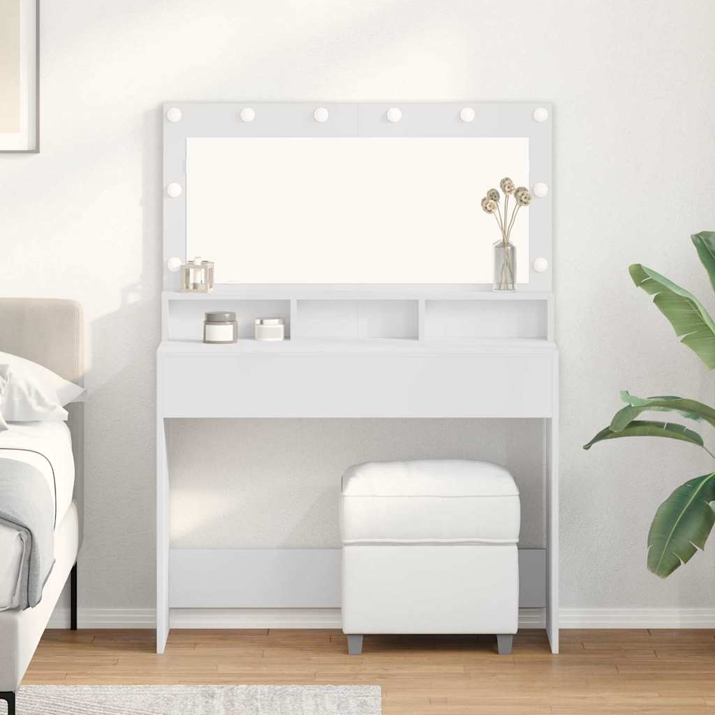 White Dressing Table with LED Lights - 100x41x135 cm
