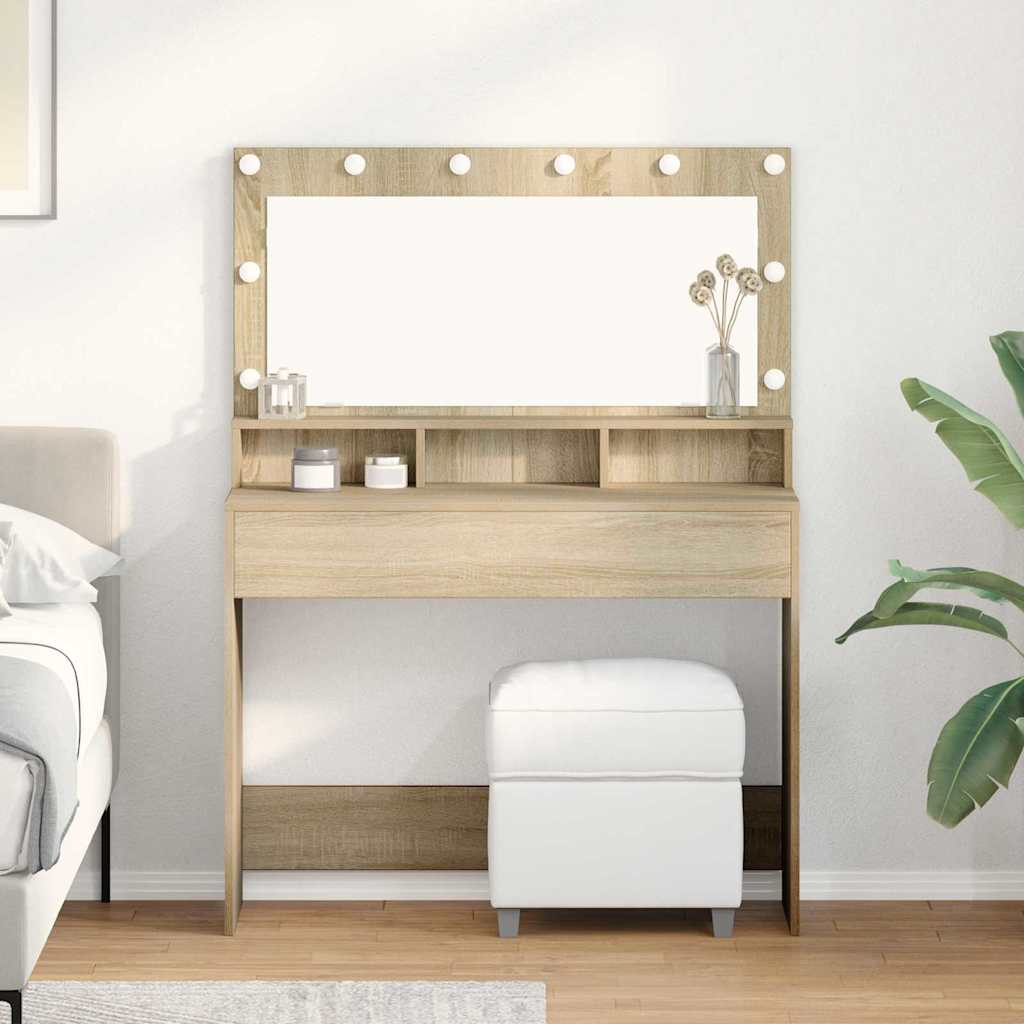 Dressing Table with LED Lights - Sonoma Oak, 100x41x135 cm