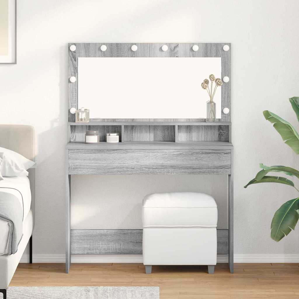 Gray Sonoma Dressing Table with LED Lights - 100x41x135 cm