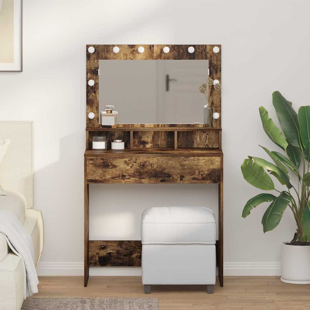 Vanity Table Smoked Oak Engineered Wood 75.5 x 41 x 135 cm Mirror