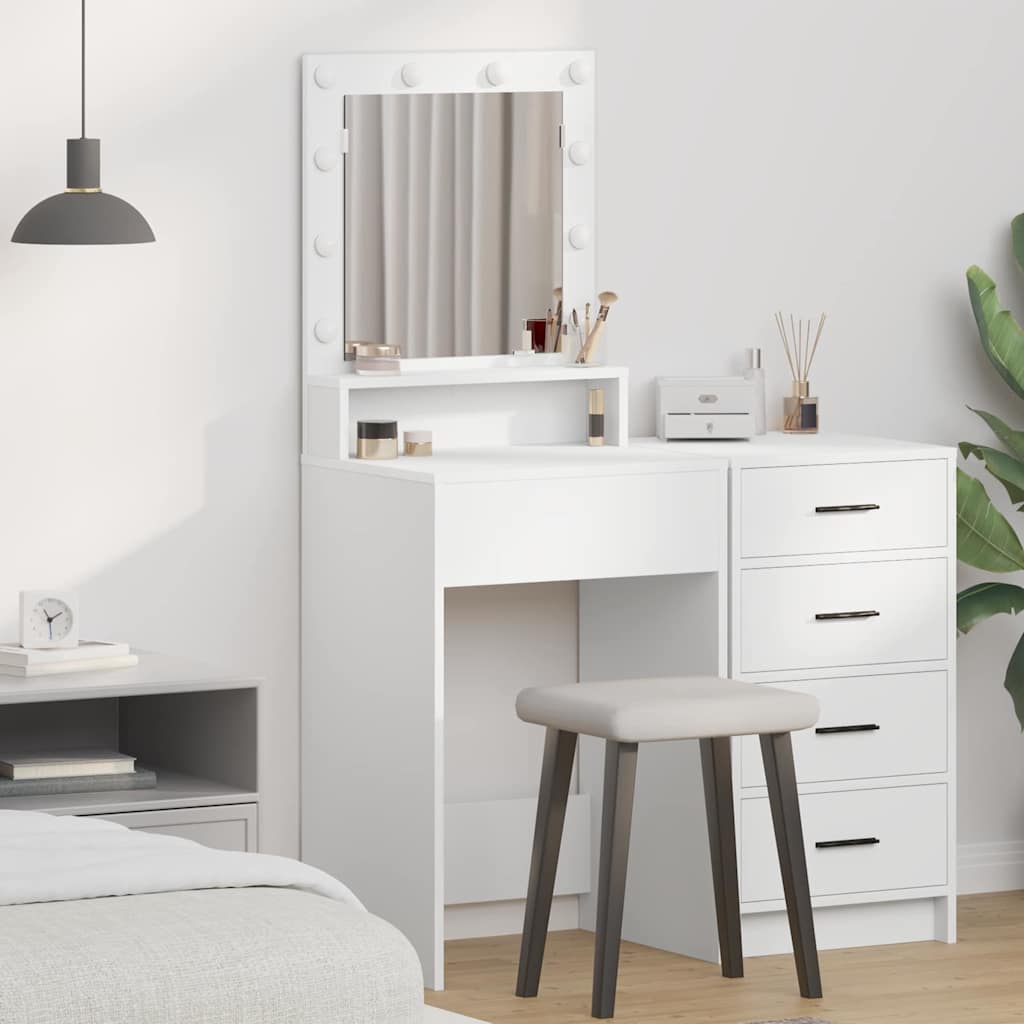 White Dressing Table with LED Lights, 50x41x135 cm