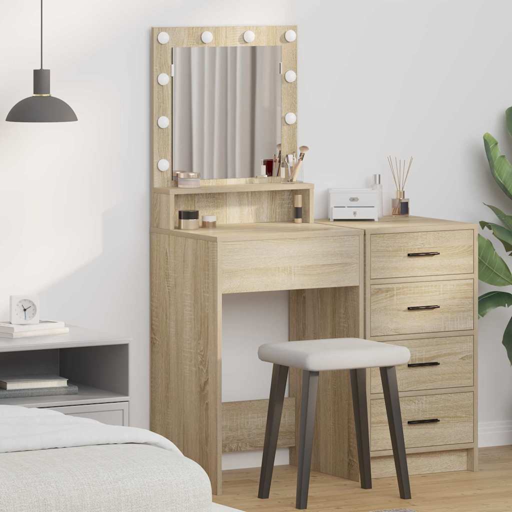 Dressing Table with LED Lights in Sonoma Oak, 50x41x135 cm