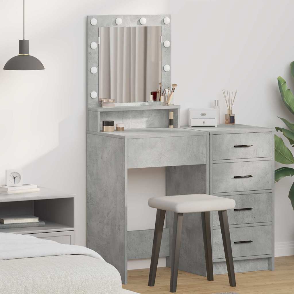 Dressing Table with LED Lights - Concrete Grey - 50x41x135 cm