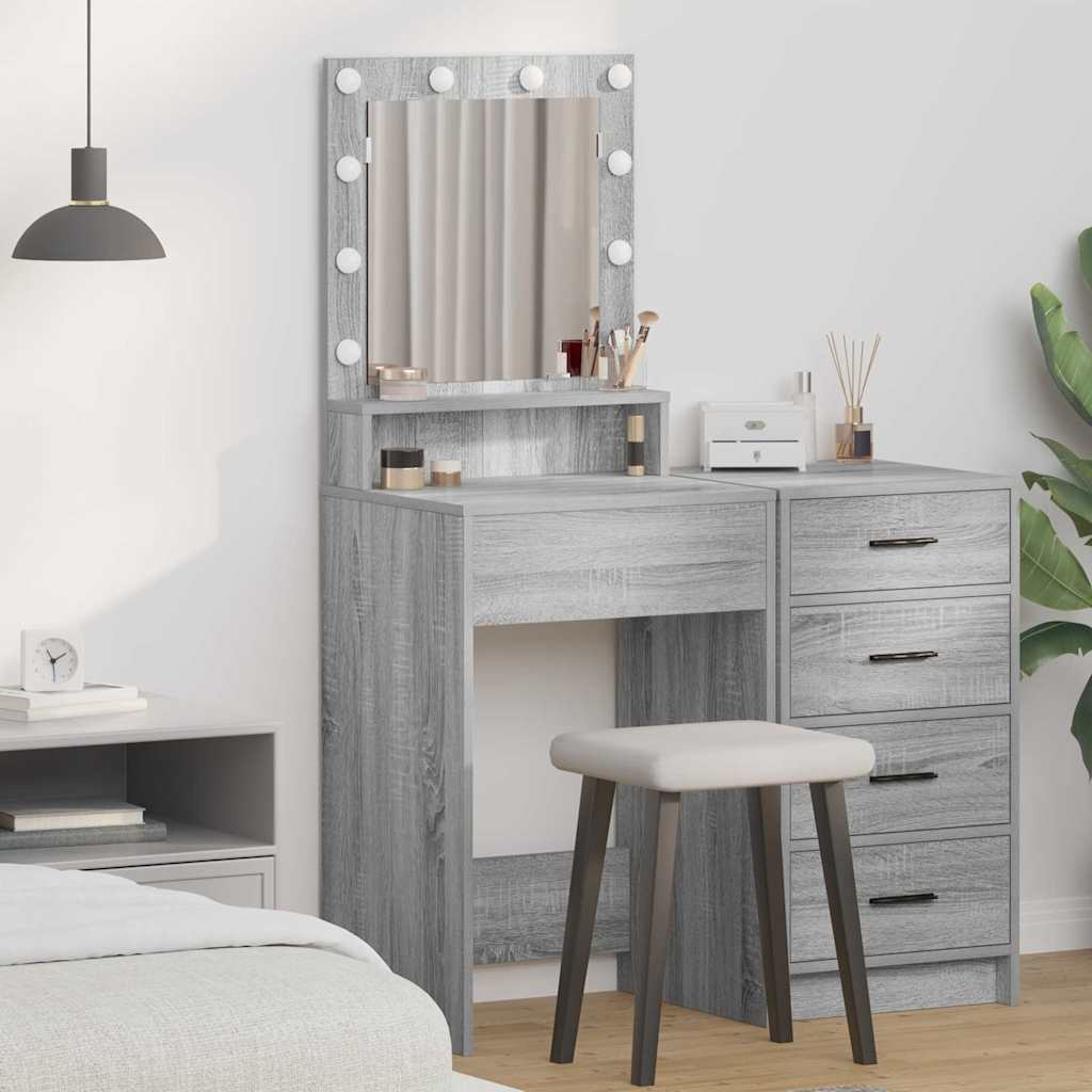 Dressing Table with LED Lights in Grey Sonoma - 50x41x135 cm