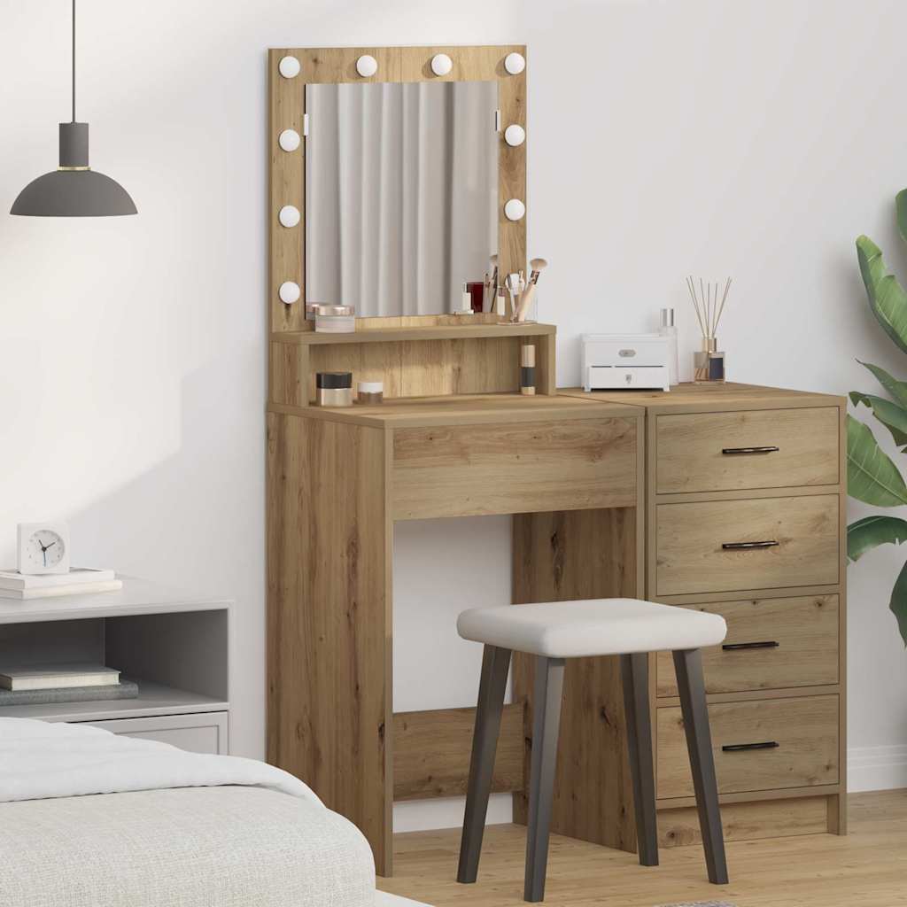 LED Lighted Dressing Table in Artisan Oak, 50x41x135 cm