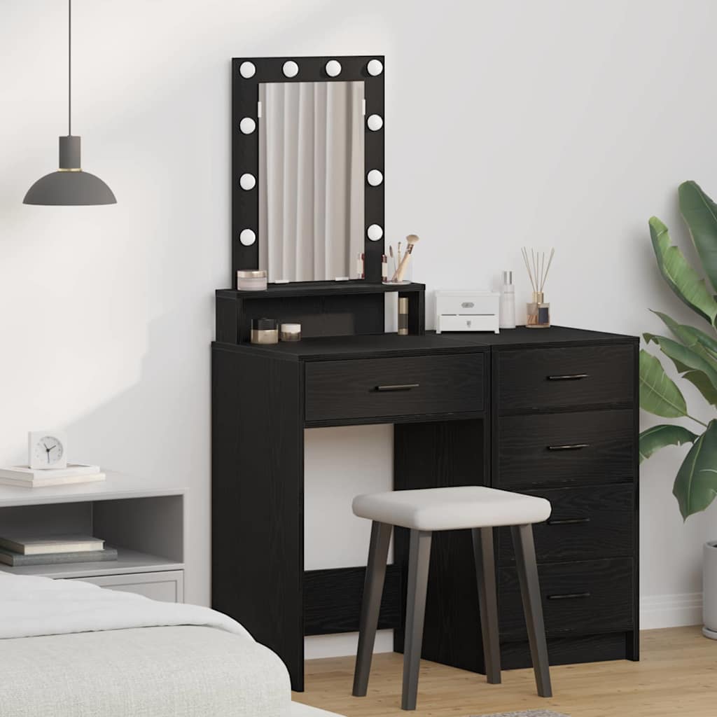 Makeup Table with LED Lights - Black Oak, 50x41x140 cm