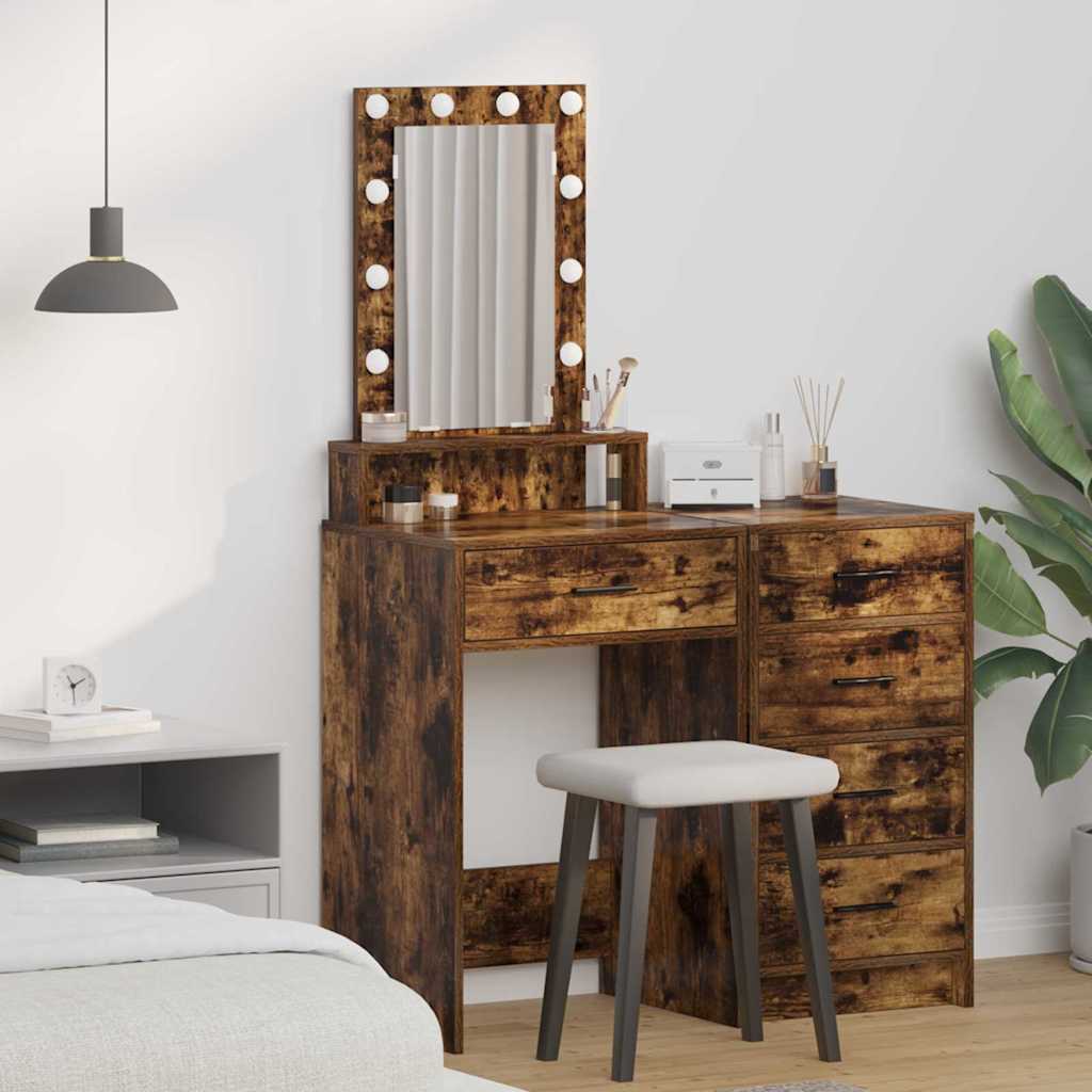 Dressing Table with LED Lights Smoked Oak 50x41x140 cm