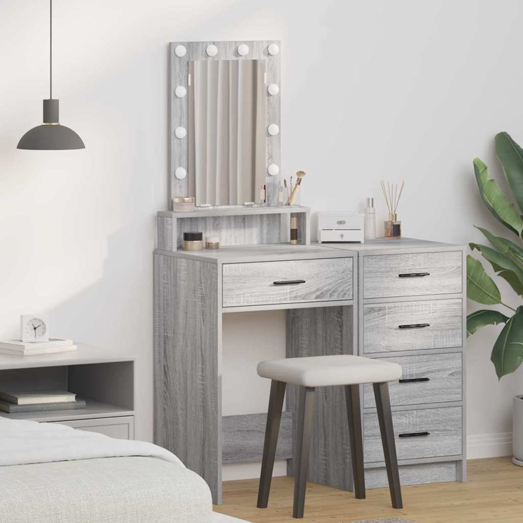 Dressing Table with LED Lights in Grey Sonoma - 50x41x140 cm