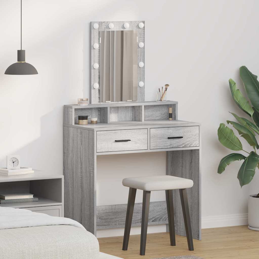 Makeup Table with LED Lights in Grey Sonoma - 79x41x140 cm
