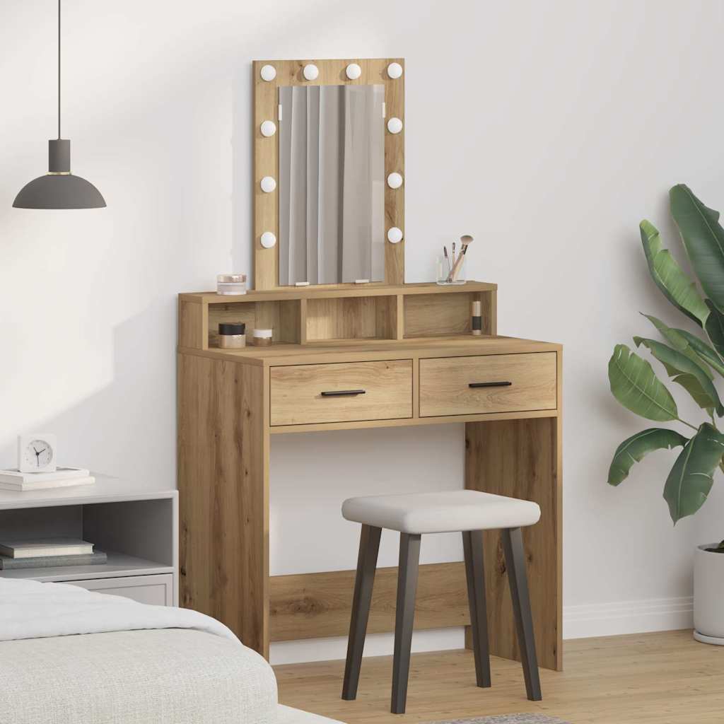 Dressing Table with LED Lights Artisan Oak 79x41x140 cm