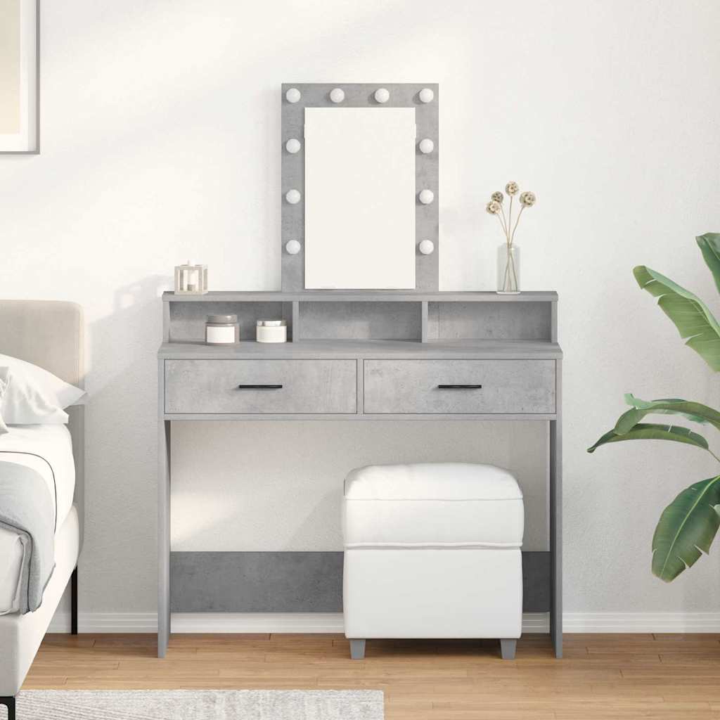 Dressing Table with LED Lights Concrete Grey 100x41x140 cm