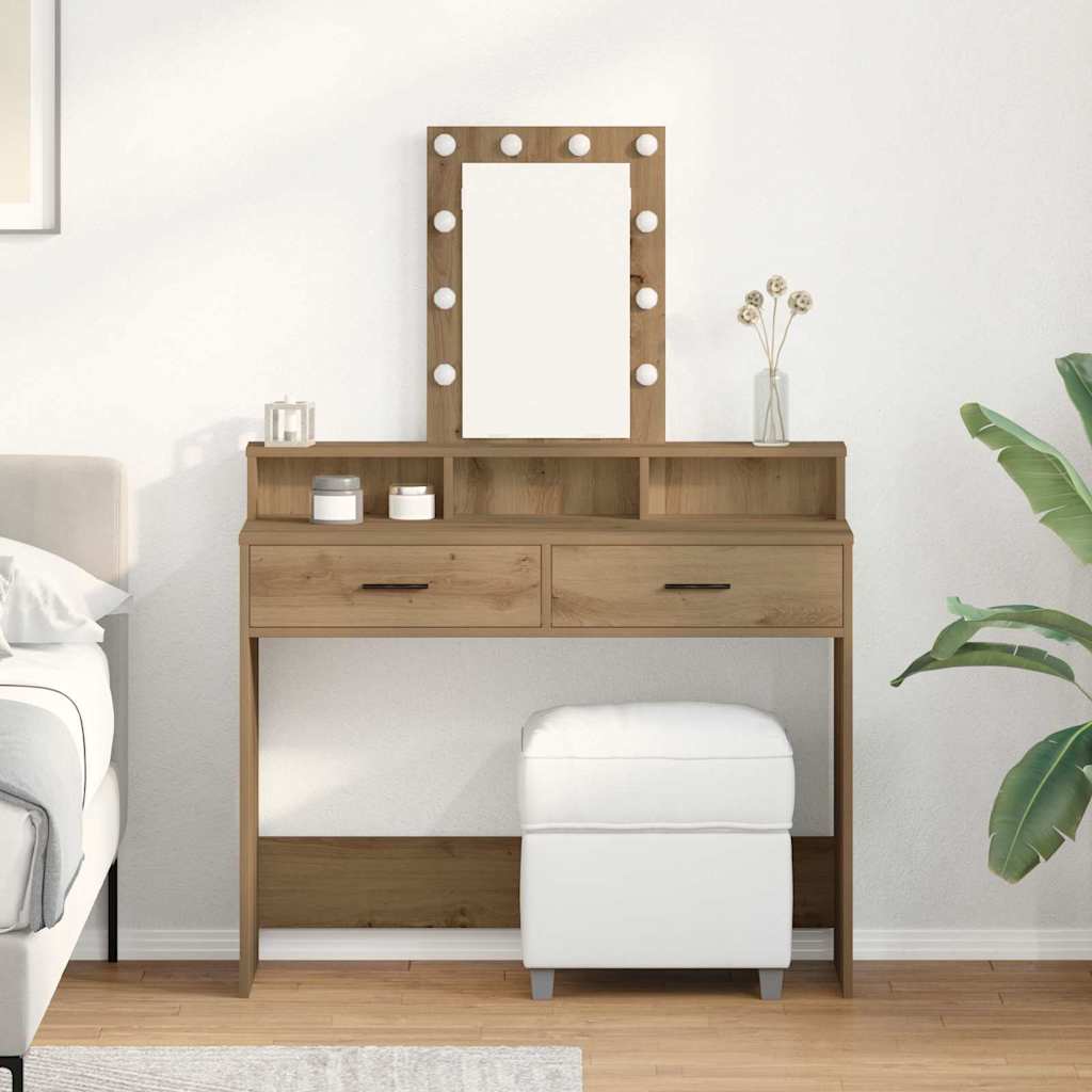 Dressing Table with LED Lights Artisan Oak 100x41x140 cm